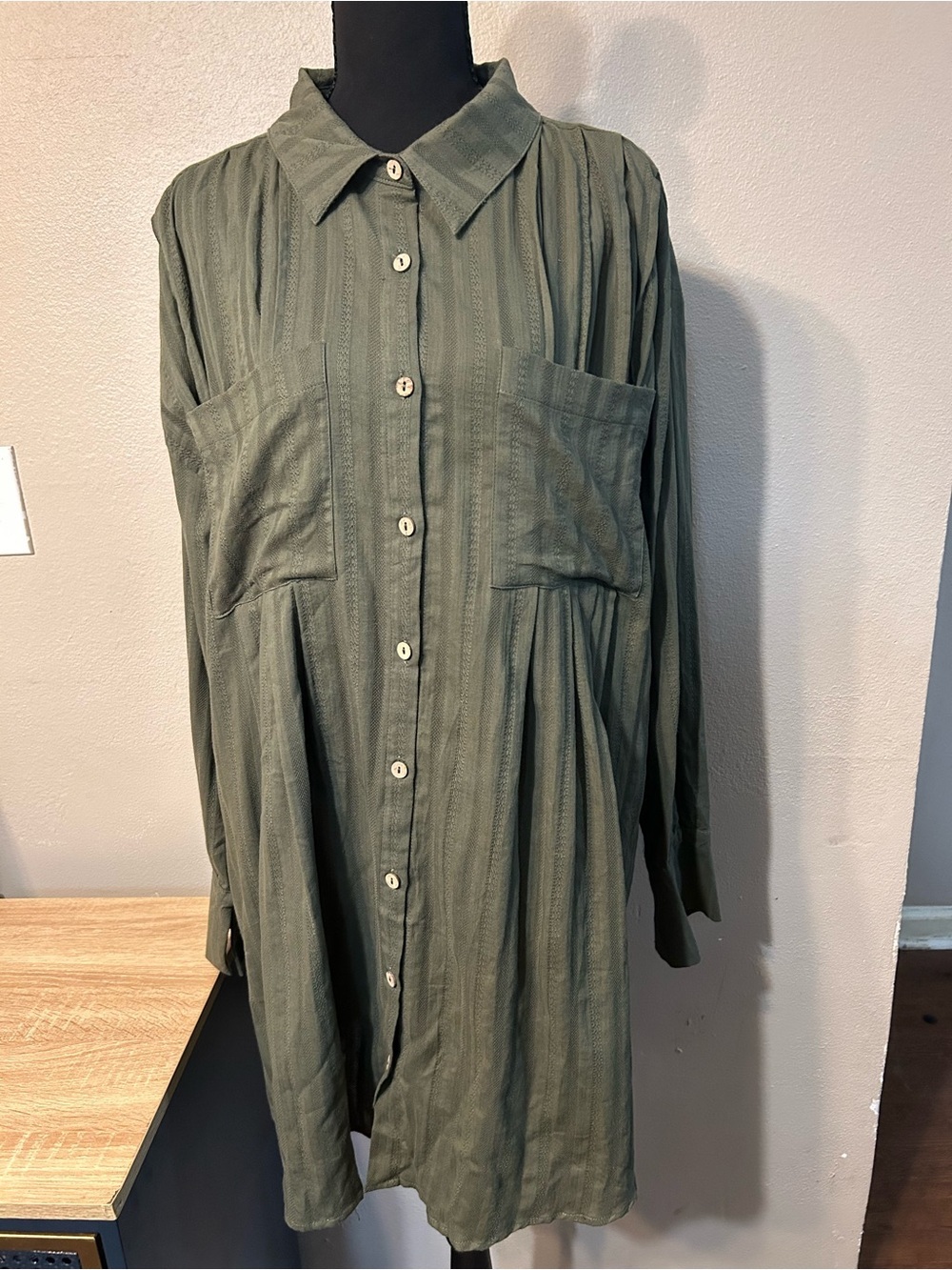 Umgee button-front pintuck striped tunic shirt dress